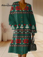 Women's Christmas Pattern Art Print Casual Cotton Dress