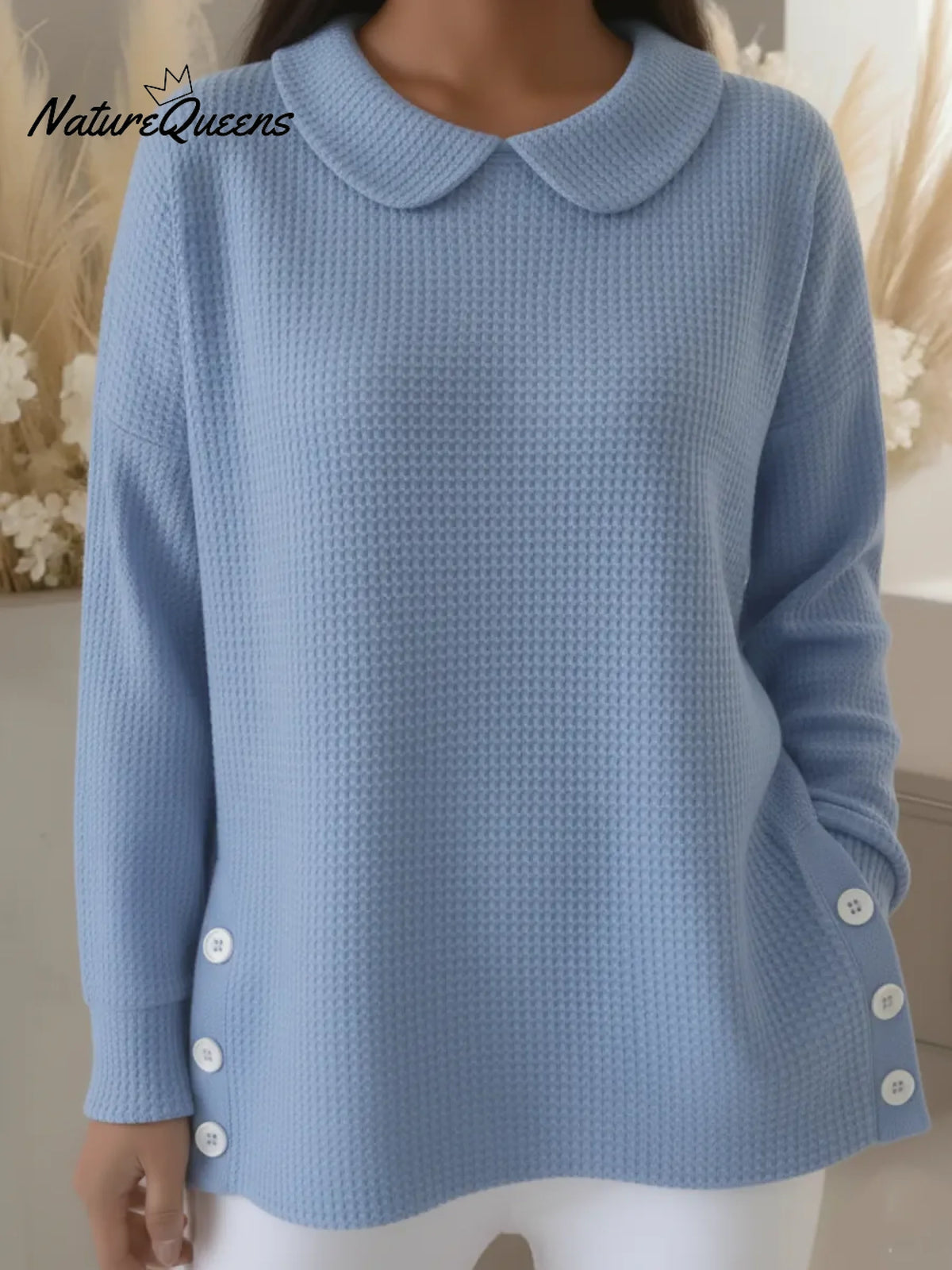 Retro Peter Pan Collar Waffle Knit Sweatshirt