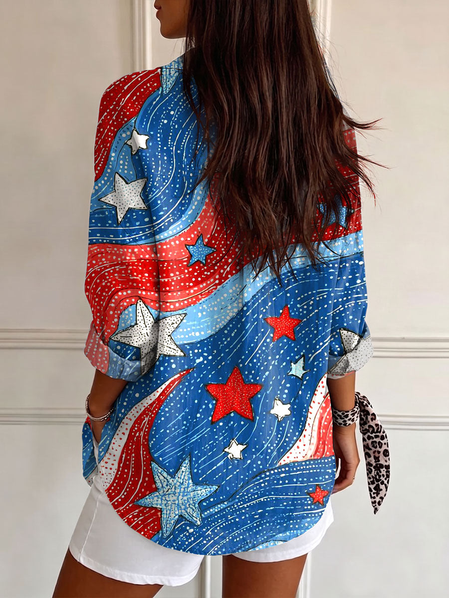 Women's 250th Independence Day Patterns Printed Casual Cotton Shirt