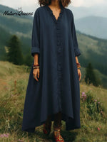 Vintage Casual Lace-trimmed V-neck Linen Dress