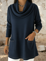 Casual Retro Cowl Neck Denim Cotton Top