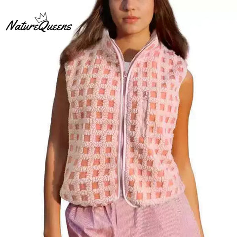 Women's Waffle Fleece Casual Sleeveless Vest