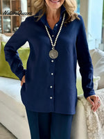 Women's Solid Color Lapel Long-sleeved Casual Loose Cotton Shirt