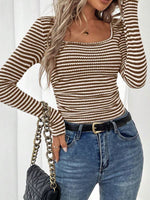 Women's Square Neck Pullover Slim Fit Knit Long Sleeve Base Layer T-shirt