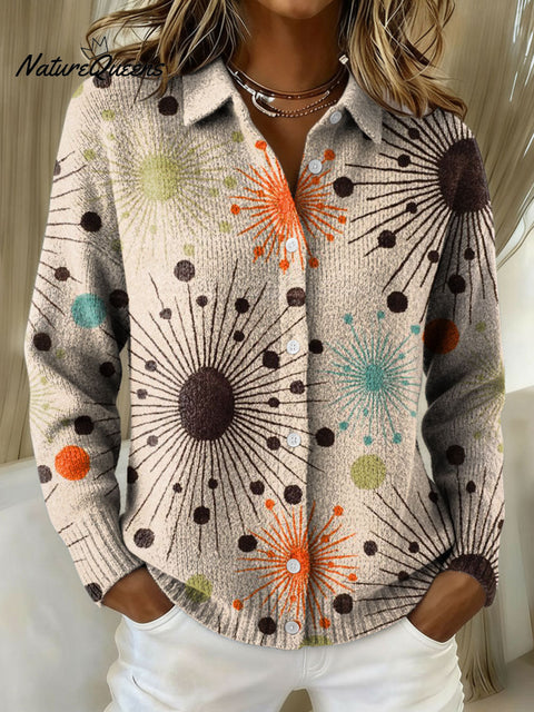 Women's Retro Geometric Abstract Stripe Pattern Art Print Cowl Neck Sweater