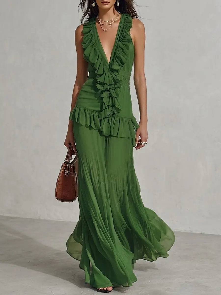 Women's Long Dress With Ruffle Trim