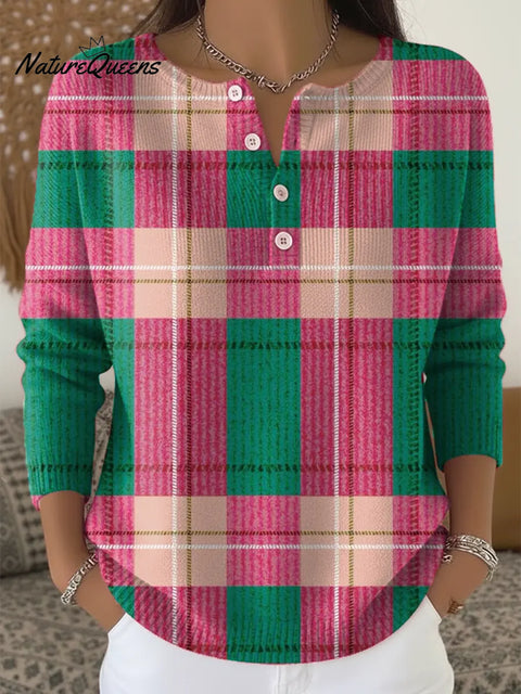 Women's Plaid Pattern Art Print Casual Cardigan Sweater