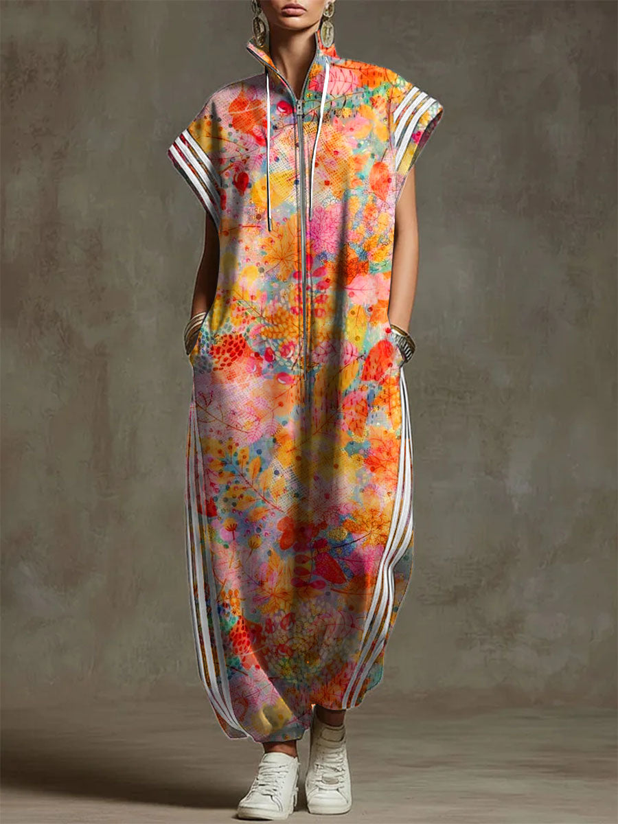 Women's Vintage Pattern Art Print Casual Cotton Jumpsuit