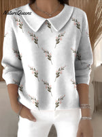 Simple And Elegant Floral Decorative Patterns Women's Casual Peter Pan Collar 3/4 Sleeve Sweater