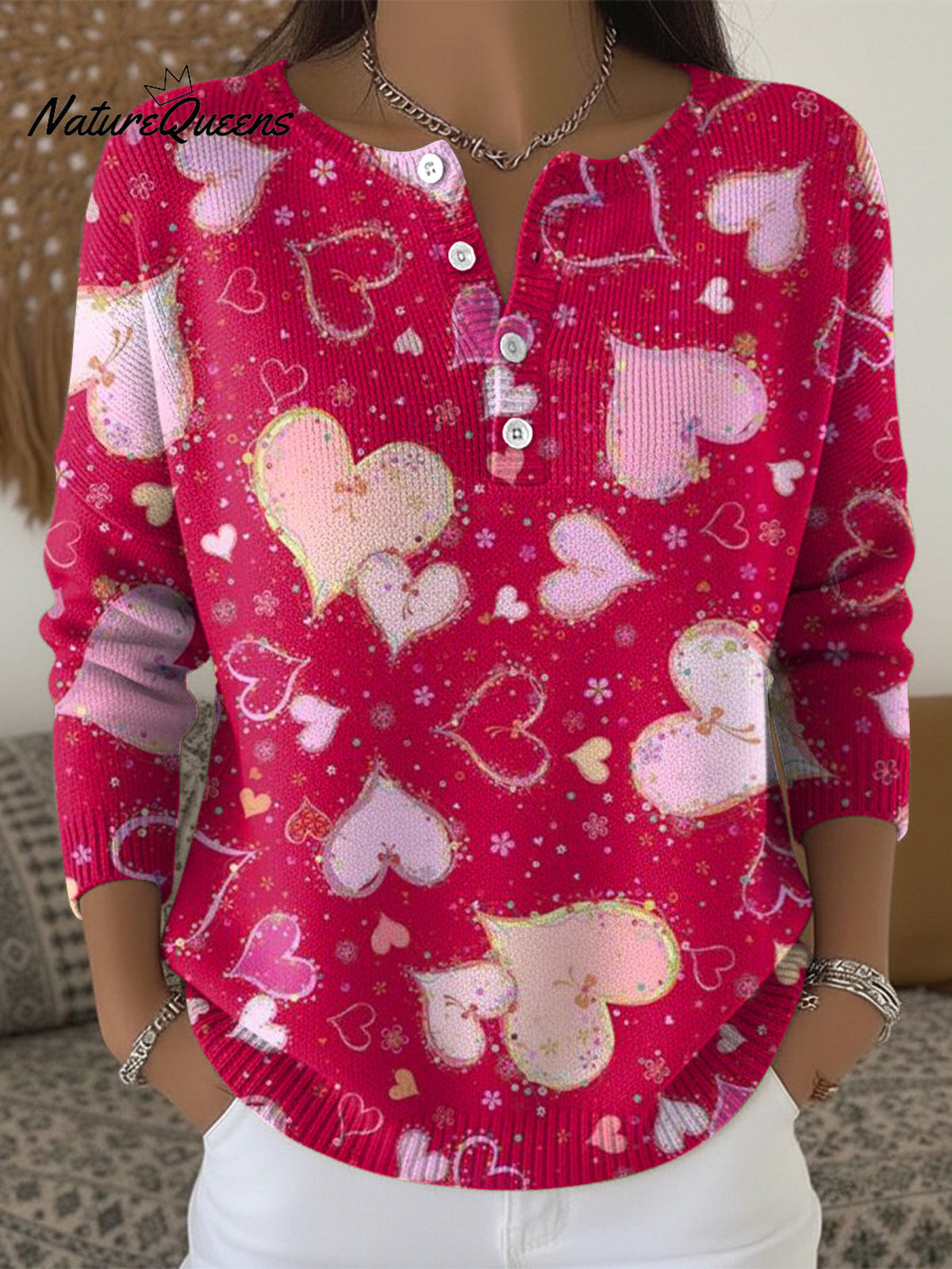 Heart-shaped Pattern Print Casual Valentine's Day Sweater