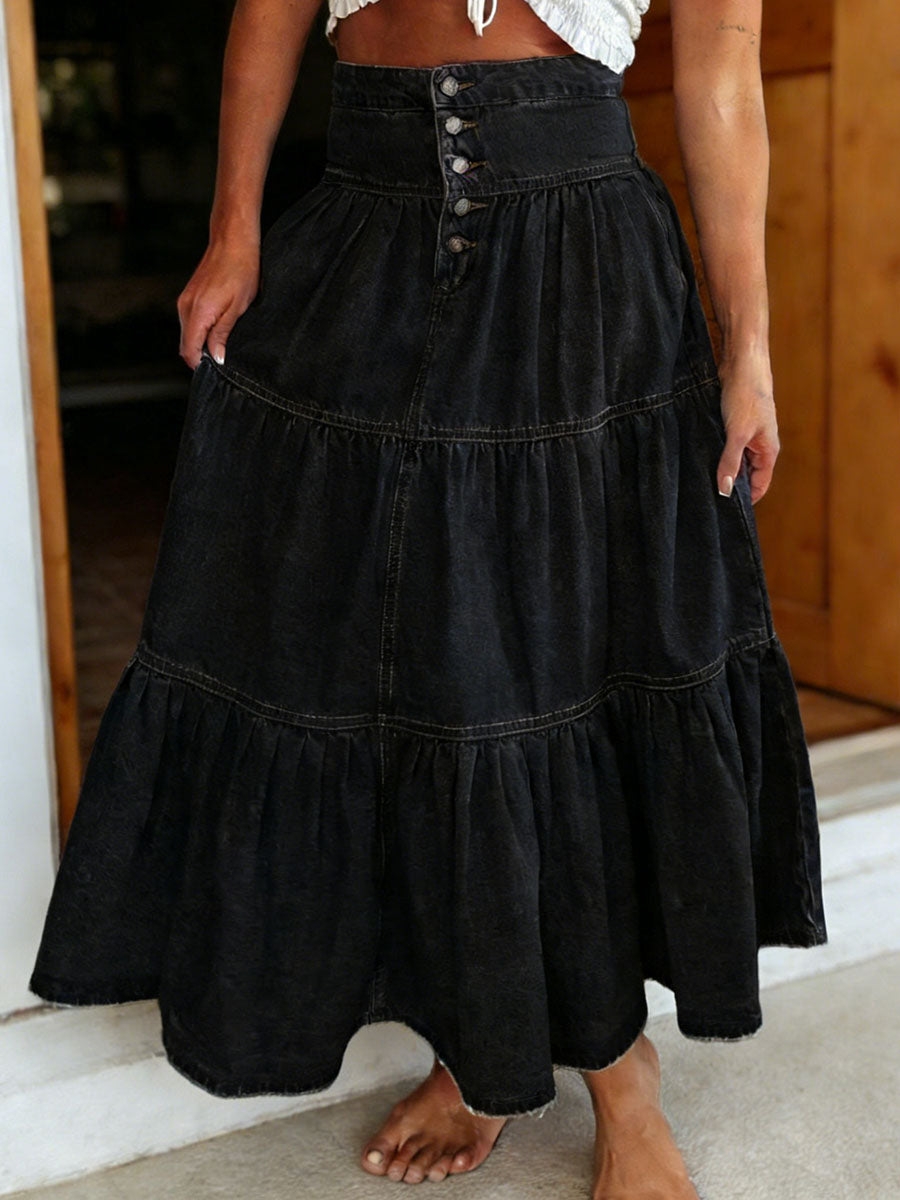 Bohemian A-line Tiered Denim Skirt
