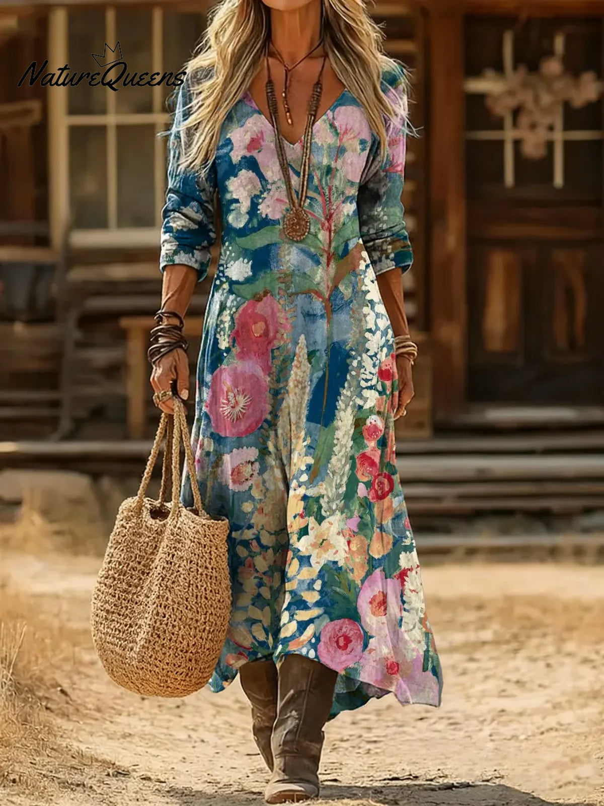 Women's Floral Pattern Art Print Casual Cotton Dress