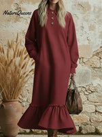 Retro Romantic Peter Pan Collar Button-down Ruffle Hem Dress