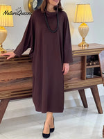 Women's Solid Color High-neck Long-sleeved Casual Loose Dress