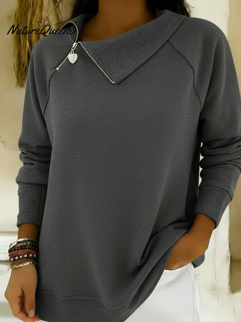 Casual Retro-style Collared Zip-up Sweatshirt