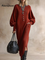 Women's Solid Color Cardigan Collar Long Sleeve Casual Loose Knit Dress