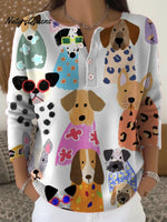 Women's Vintage Funny Dog Art Print Buttoned Cardigan Sweater