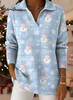 Women's Christmas Snowman Pattern Art Print Casual Cotton Sweater