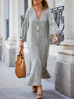 Women's Solid Color Art Casual Cotton Linen Long Dress