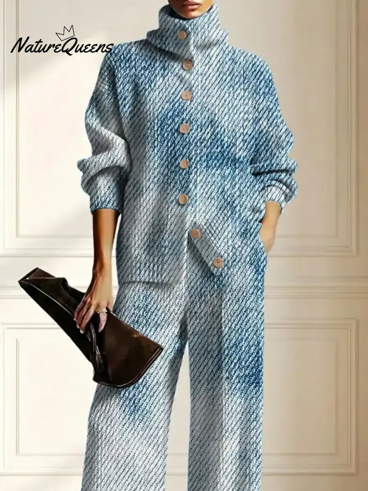 Women's Gradient Art Print Casual Cotton Knitted Suits