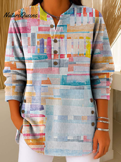 Women's Color Geometry Gradient Print Casual Cotton Shirt