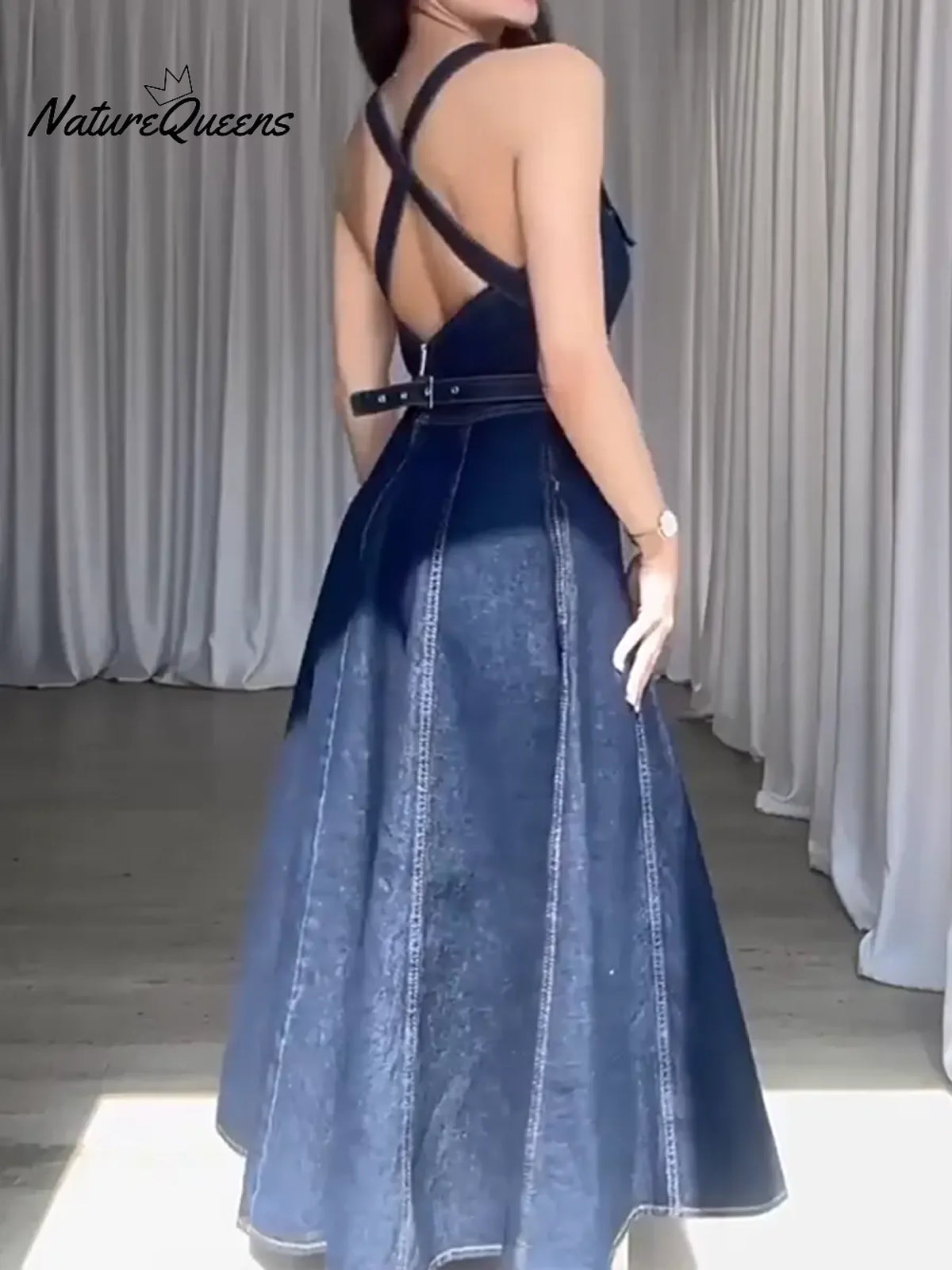 Women's Denim Vest And A-line Cotton Dress