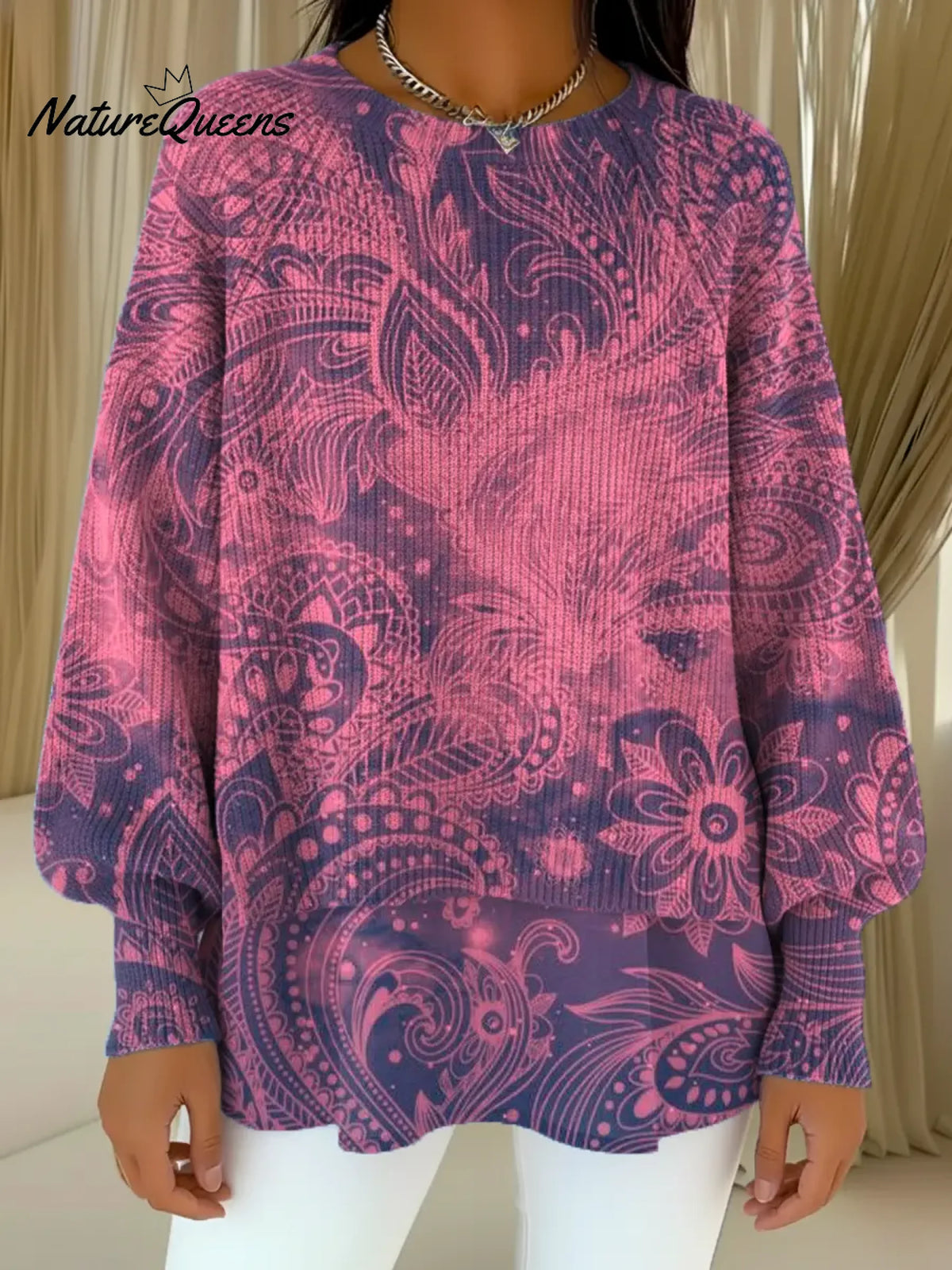 Women's Vintage Pattern Art Print Casual Knitted Sweater