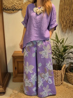 Casual Irregular Hem Linen Top And Pants Two-piece Set