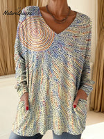 Women's Abstract Sun Pattern Art Print Casual Cotton T-shirt