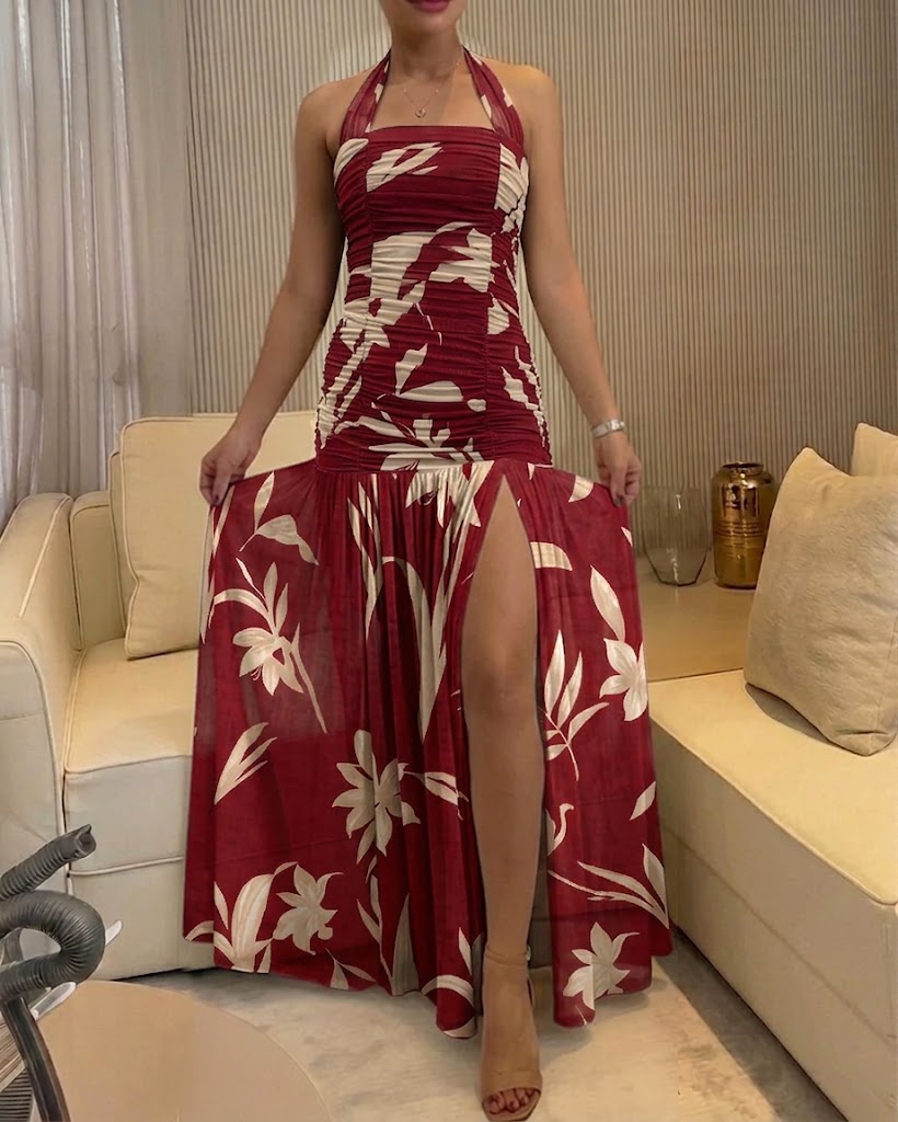 Elegant Artistic Print Fitted Stretch Mesh Dress