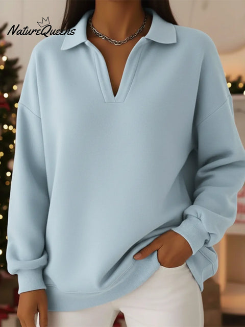 Casual Polo Collar Cotton Pullover