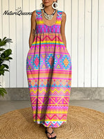 Women's Hippie Geometry Pattern Art Print Casual Cotton Denim Dress