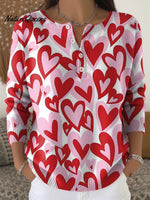 Women's Retro Plaid Heart Art Print Valentine's Day Casual Sweater