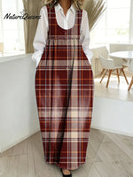 Women's Plaid Pattern Art Print Casual Cotton Denim Dress
