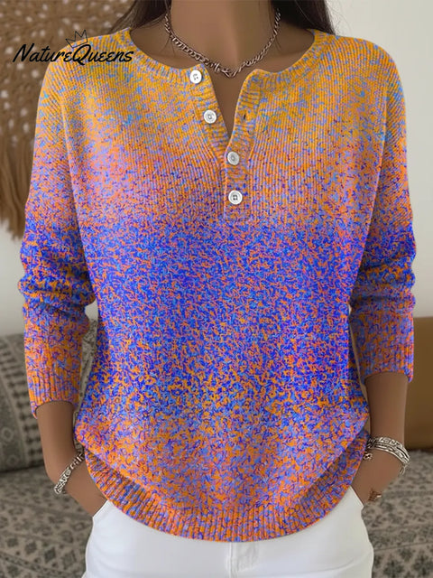 Gradually Fading Speckled Spots Print Buttoned Cardigan Sweater