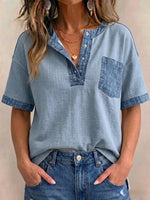 Women's V-neck Short Sleeve Casual Loose Patchwork Top