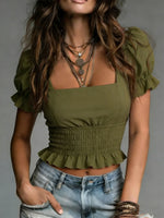 Women's Solid-color Puff-sleeve Short-sleeve Shirt