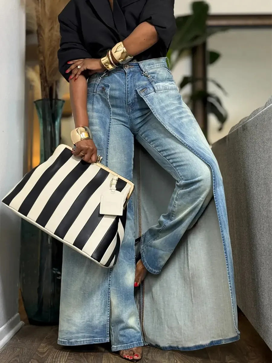 Women's Party Stylish Casual With Skirt Overlay Denim Jeans