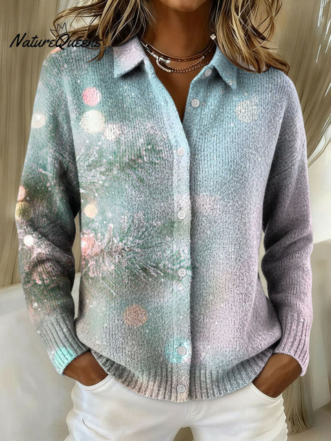 Women's Christmas Snowflake Gradient Pattern Print Cowl Neck Sweater