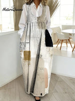 Women's Abstract Pattern Art Print Casual Cotton Denim Dress