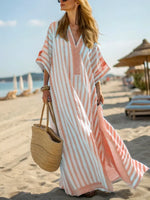 Women's Vintage Striped Art Casual Cotton Long Dress