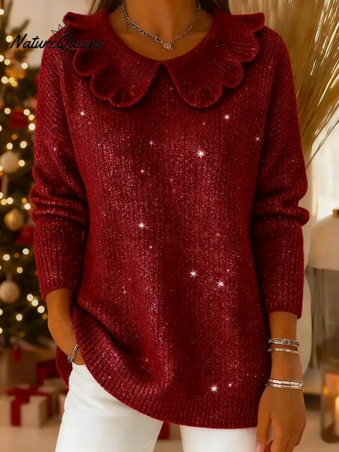 Women's Solid Color Peter Pan Collar Long-sleeved Casual Loose Knit Sweater