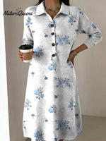 Women's Elegant Floral Decorative Patterns Casual Shirt Collar Long Sleeve Dress