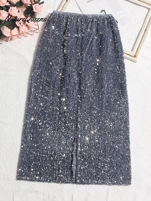 Women's Elegant Velvet Sequin Skirt