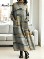 Women's Retro Patterns Print Casual Cotton Knitted Dress