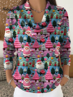 Women's VintageChristmas Embroidery Art Print Cowl Neck Sweater