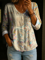 Women's Floral Pattern Art Print Casual Cotton Shirt