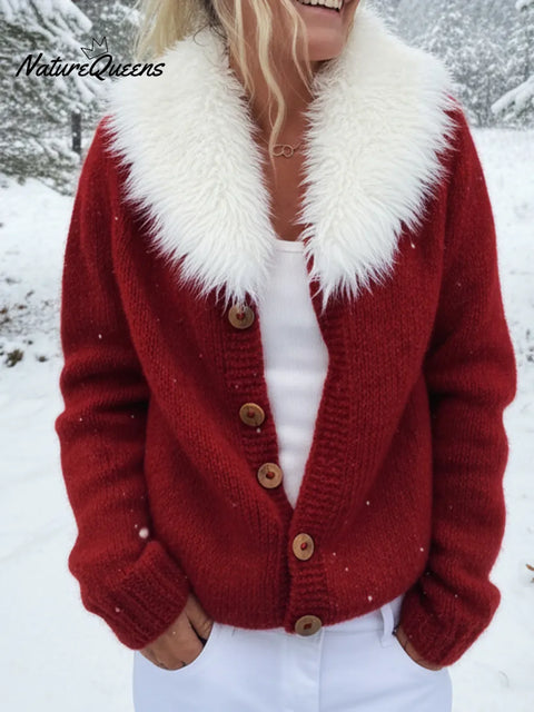 Women's Retro Fur Collar Knit Sweater Cardigan