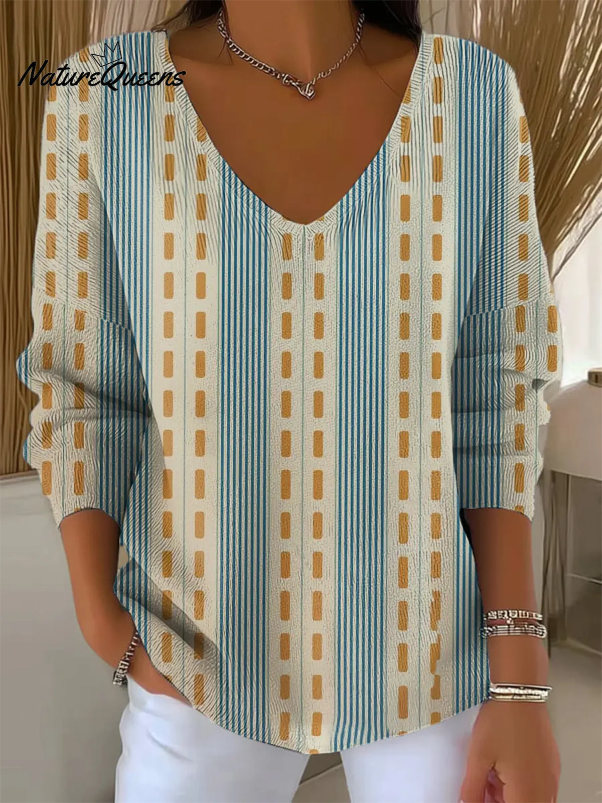 Women's Vintage Abstract GeometricArt Print Casual Pullover Sweater