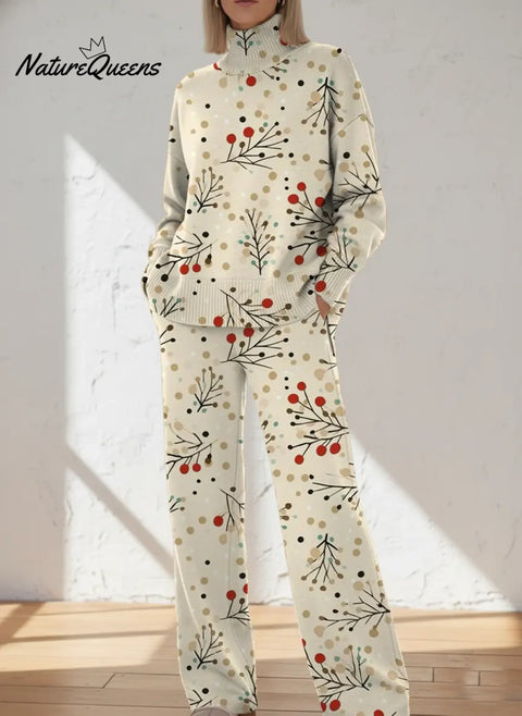 Women's Retro Christmas  Art Print Casual Knit Set